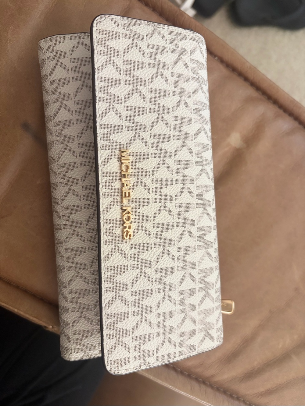 Michael Kors Cream Logo Continental Wallet with Gold Hardware